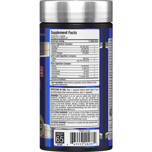 ALLMAX Digestive Enzymes Supplement Facts label