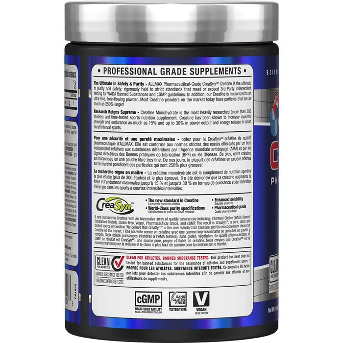 ALLMAX Creatine Monohydrate (400g) — back of package