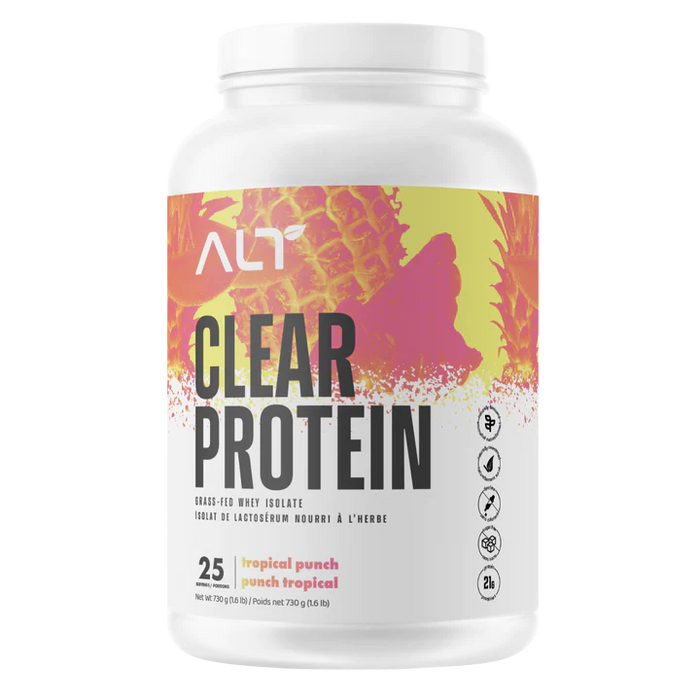 ALT Clear Protein Grass Fed Whey Isolate (25 servings) — front of tub — in Canada