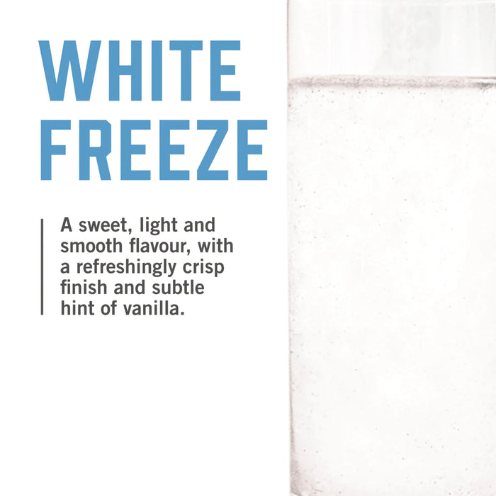 BioSteel Hydration Mix White Freeze — glass of prepared drink, sweet light vanilla flavor