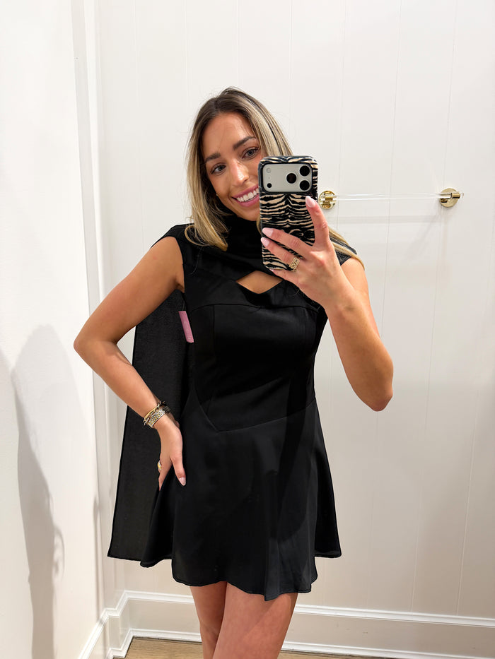 BLACK CHIFFON SCARF DRESS