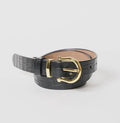 Black Faux Alligator Skin Leather Belt