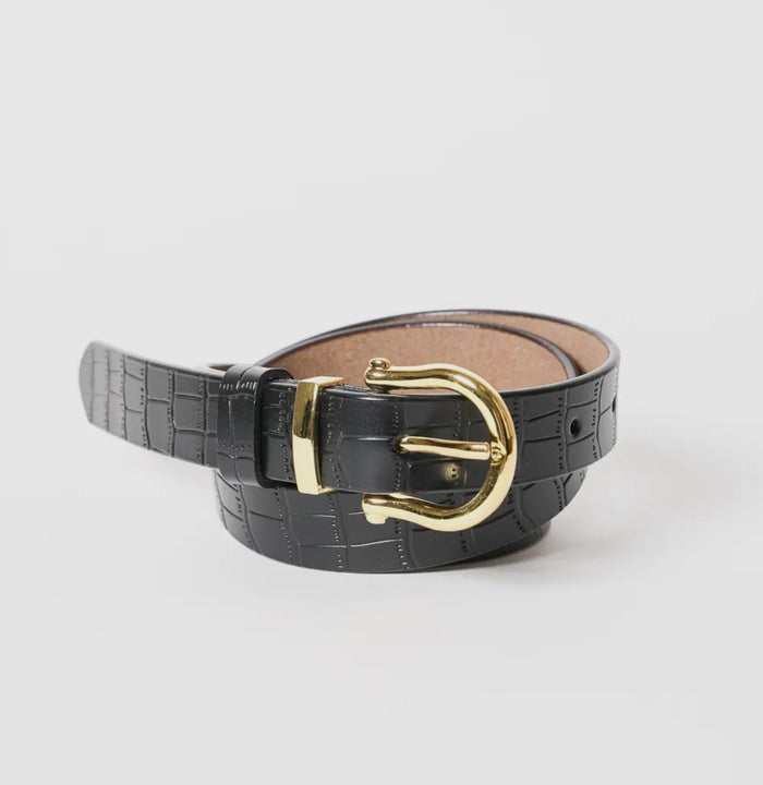Black Faux Alligator Skin Leather Belt