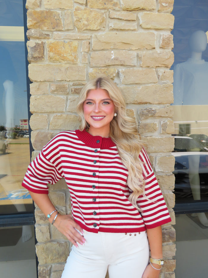 BURGUNDY NATALIA STRIPE LOOSE TOP