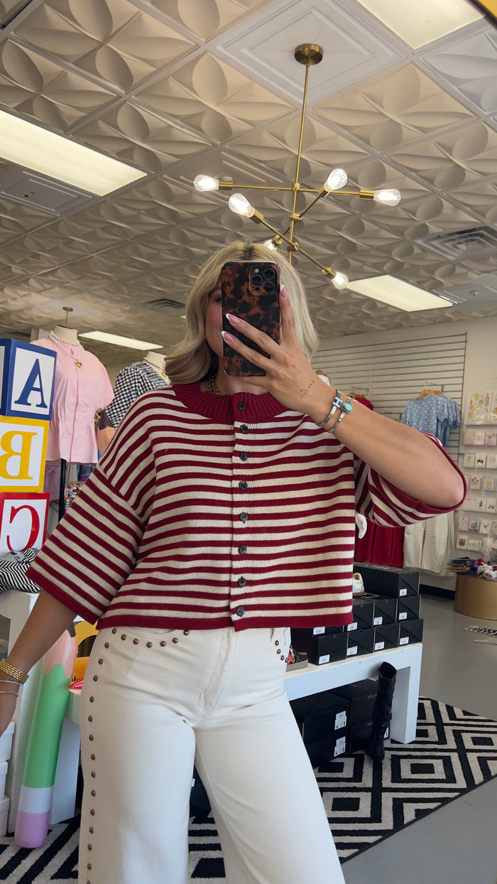 BURGUNDY NATALIA STRIPE LOOSE TOP