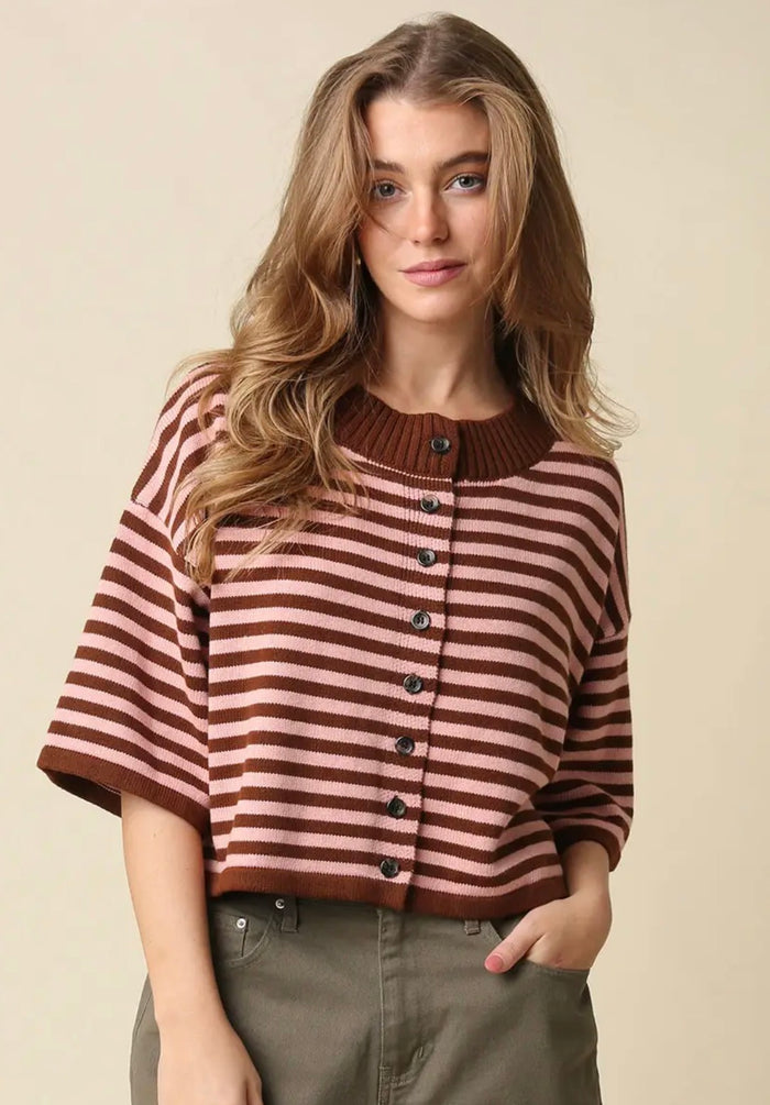 BURGUNDY NATALIA STRIPE LOOSE TOP