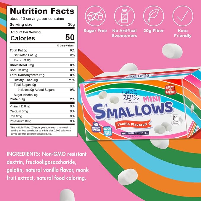 ChocZero MINI Keto Marshmallows (297g) Nutrition Facts label