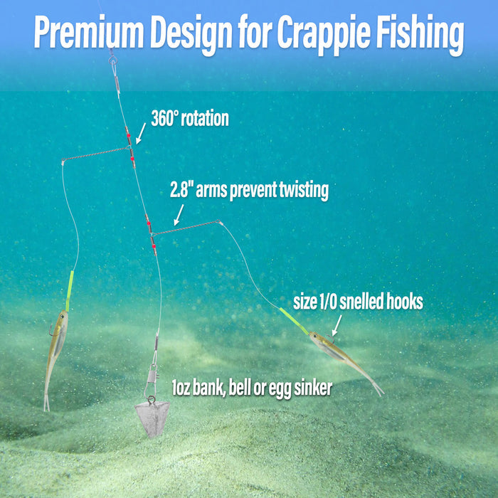 Dr.Fish 10pcs Crappie Rigs with 2 Snelled Aberdeen Hooks