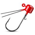 Red fishing lure with a sharp hook on a white background