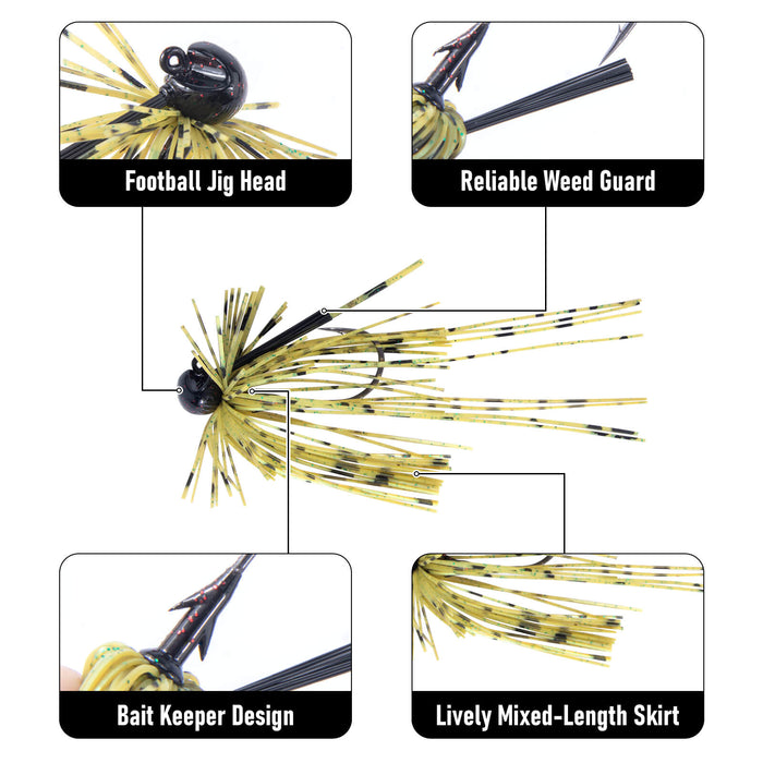 Dr.Fish 2pcs Football Jigs with Silicone Skirts 3/16oz-3/8oz