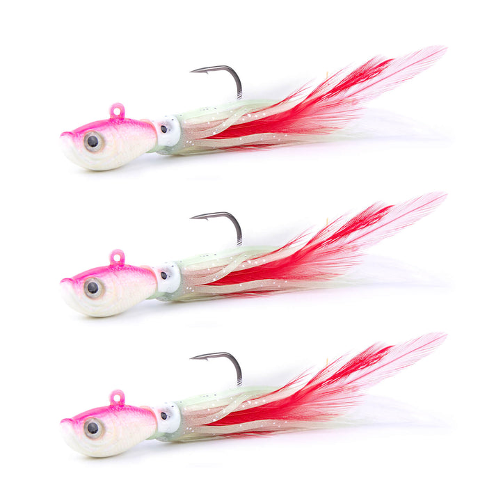 Dr.Fish 3pcs Bucktail Squid Jig Heads 1oz