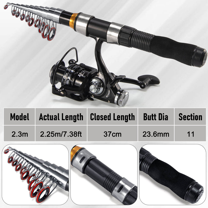 Dr.Fish 7.4FT Telescopic Carp Fishing Rod with Bait Feeder Reel