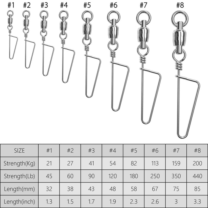 Dr.Fish Stainless Steel Ball Bearing Swivels with Coastlock Snap 45-440lb - Dr.Fish Tackles