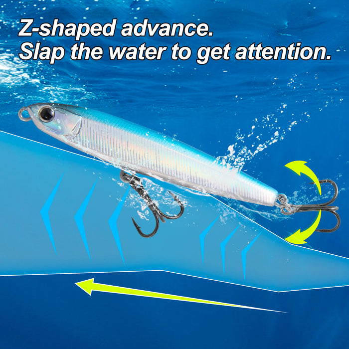 Dr.Fish Topwater Lure Jig Pencil Lure with Treble Hooks 6pcs