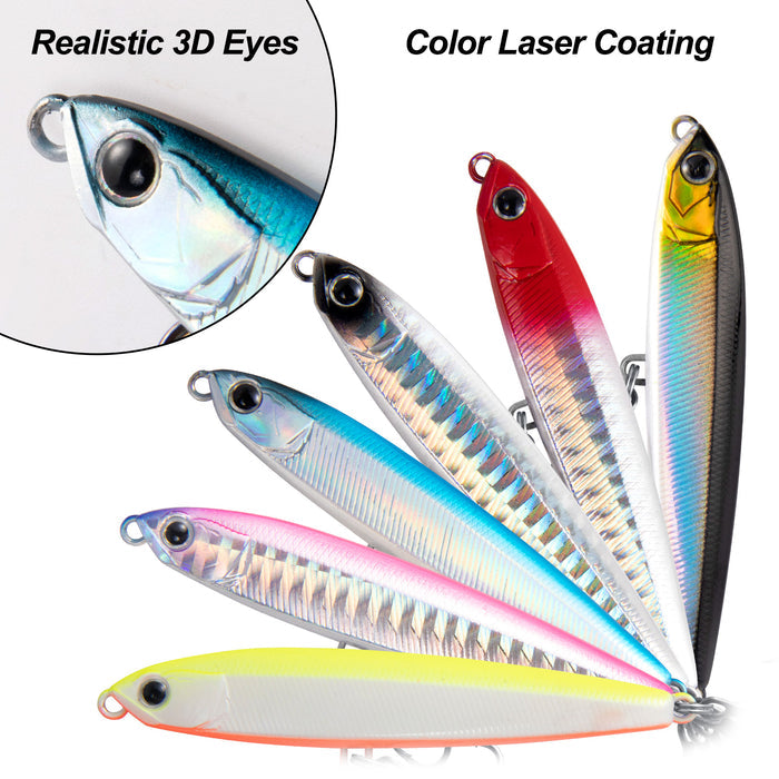 Dr.Fish Topwater Lure Jig Pencil Lure with Treble Hooks 6pcs