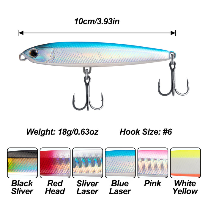 Dr.Fish Topwater Lure Jig Pencil Lure with Treble Hooks 6pcs