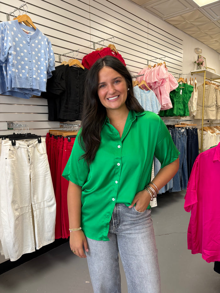 EMERALD SATIN BUTTON DOWN
