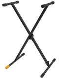 Support simple clavier en X, réglable 6 positions par pédale EZStep, manchons caoutchouc ajustables, pied réglable