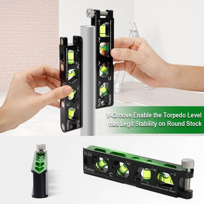 Huepar TL13 - Durable Material Torpedo Level with Easy-to-read high-visibility bubbles - Torpedo Level