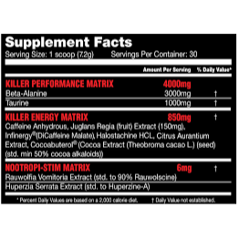 Killer Labz HIGH STIM Reaper Pre-Workout (30 servings) — back of package