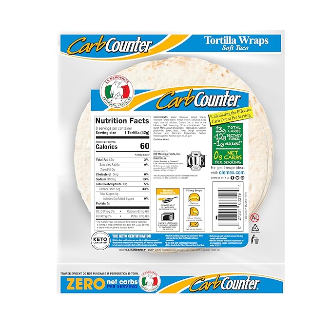 La Banderita Carb Counter KETO Tortilla (8 tortillas) — back of package