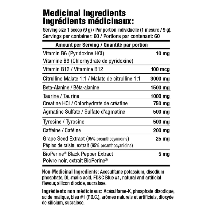 Mammoth Pump Pre-Workout Supplement Facts label
