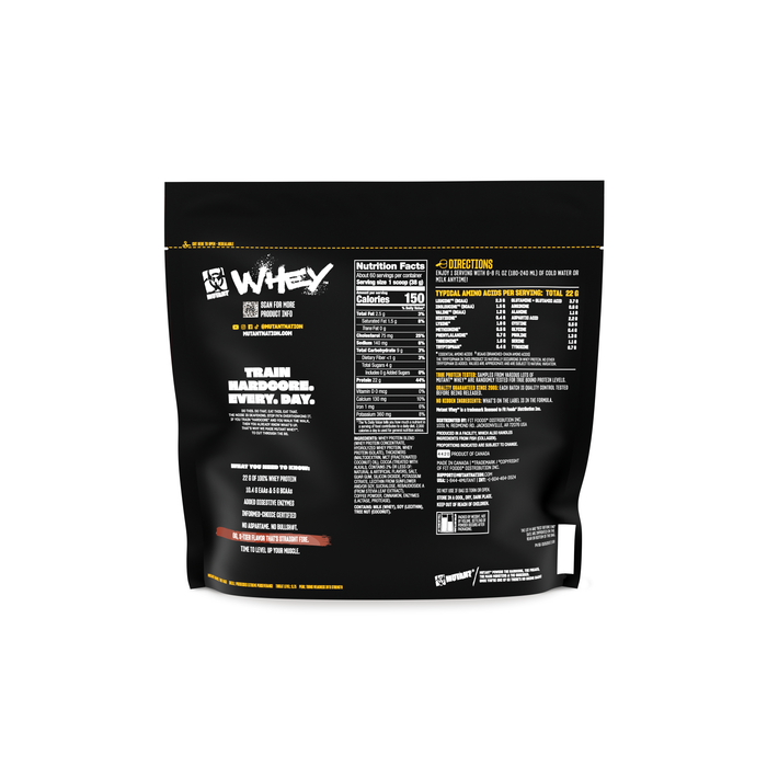 Mutant Whey Protein Powder Supplement Facts label