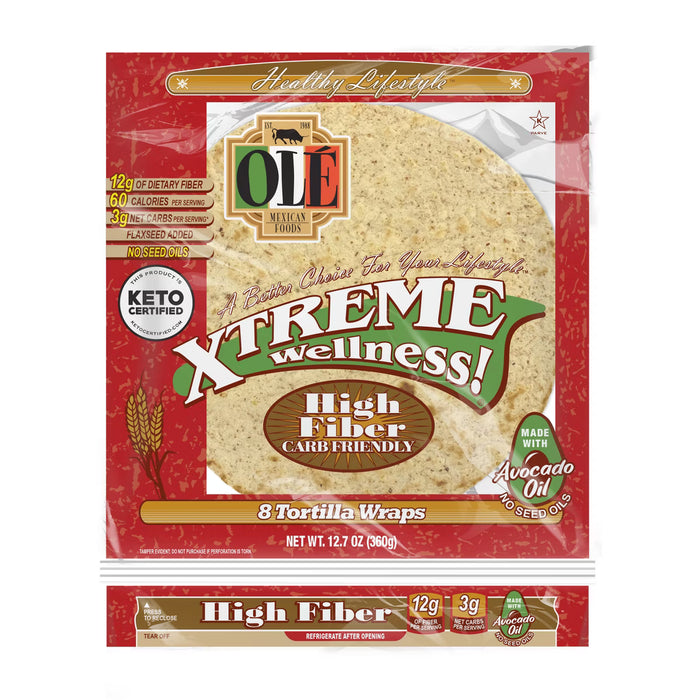 Ole Xtreme Wellness High Fiber Keto Tortilla Wraps (8 tortillas) — front of product — in Canada
