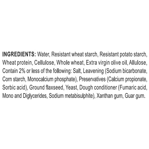 Ole Xtreme Wellness High Fiber Keto Tortilla ingredients panel — resistant wheat and potato starch base
