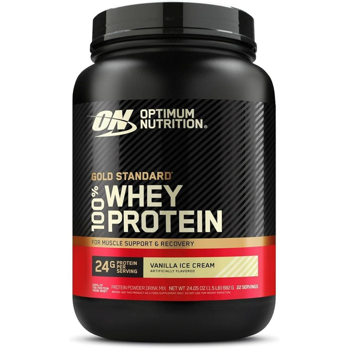 Optimum Nutrition Gold Standard 100% Whey Protein Powder (1.5 lb) — Vanilla Ice Cream — whey protein powder