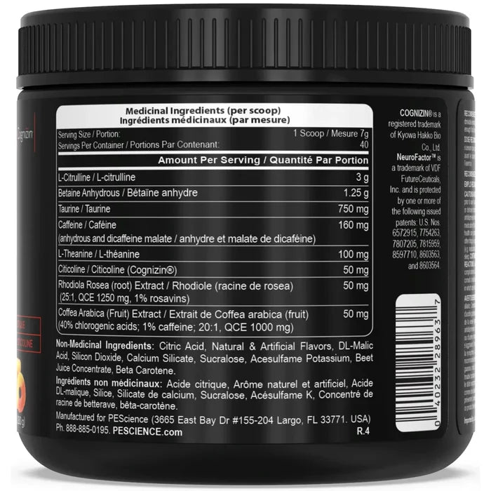 PEScience Prolific Pre-Workout Supplement Facts label