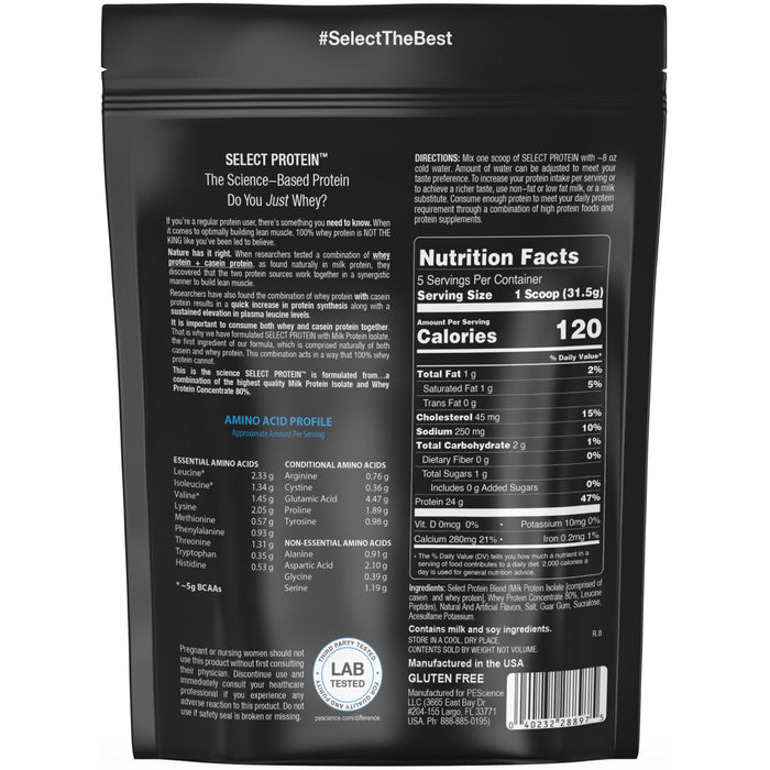 PEScience Select Protein Supplement Facts label