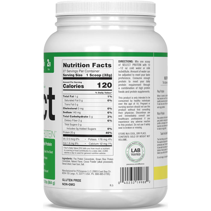 PEScience Select Vegan Protein Supplement Facts label