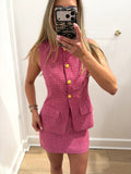 PINK TWEED GOLD BUTTON SET