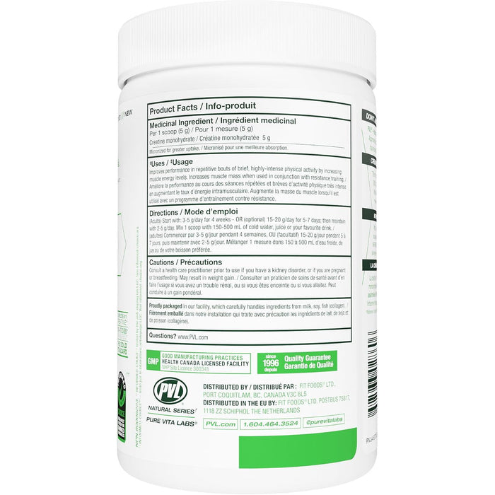 PVL 100% Pure Creatine Monohydrate — Micronized, Pharmaceutical-Grade, Unflavoured (300g / 60 Servings) — micronized creatine monohydrate powder (view 4)