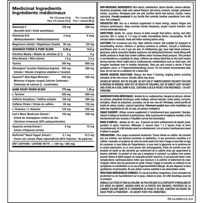 PVL Domin8 Pre-Workout Supplement Facts label