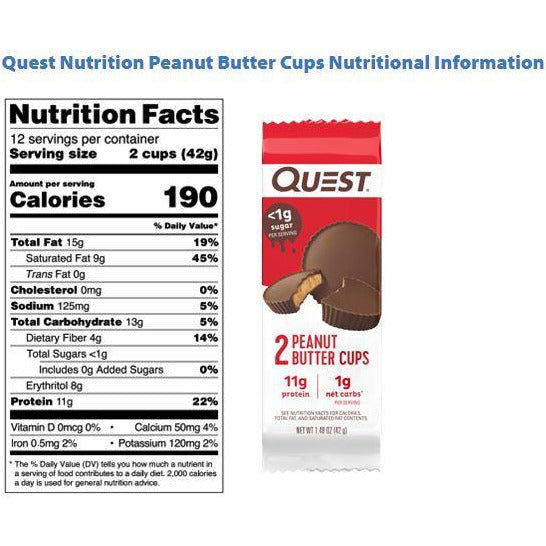 Quest Peanut Butter Cups (Box of 12 2-cup packages) Nutrition Facts label