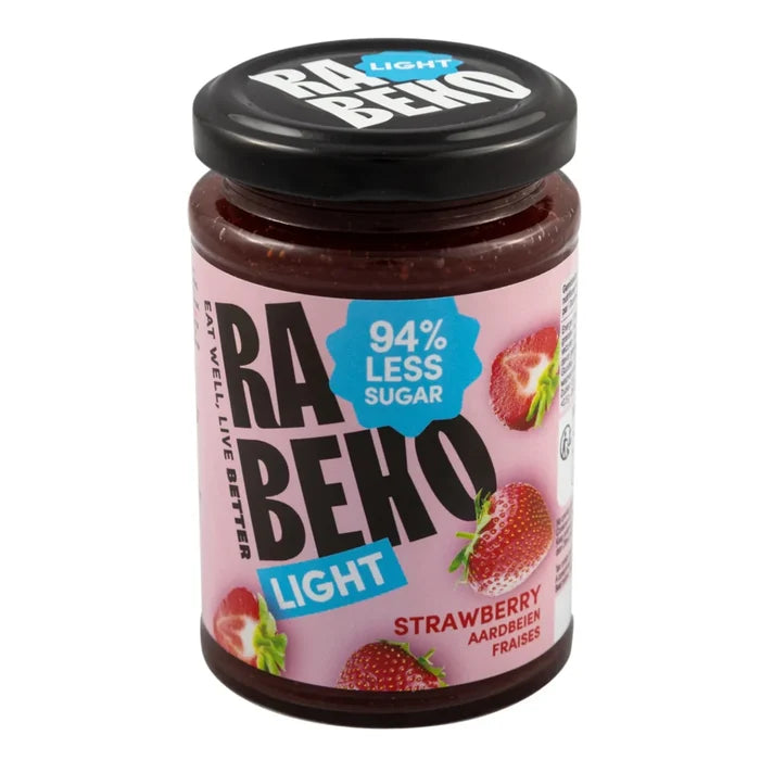Rabeko Zero Jam (225 g) — sugar-free real-fruit jam jar, side view
