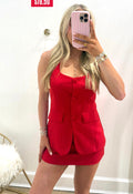 RED NECKLINE BUTTON ROMPER