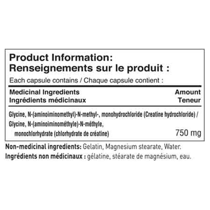 Tested Nutrition Creatine HCL Nutrition Facts label — 750 mg creatine